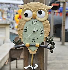 Resina de búho de reloj, reloj de pared Eruner dibujo animado pintado