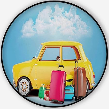 Amazon Com Aluoni 3d Cartoon Car And Luggage Colorful Round Mat