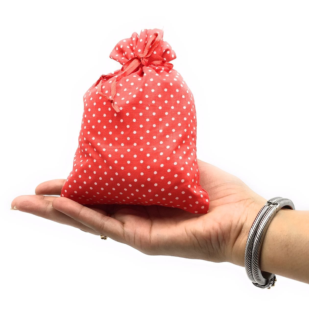 satyam kraft women's cotton polka dot potli (multicolour) - pack of 6