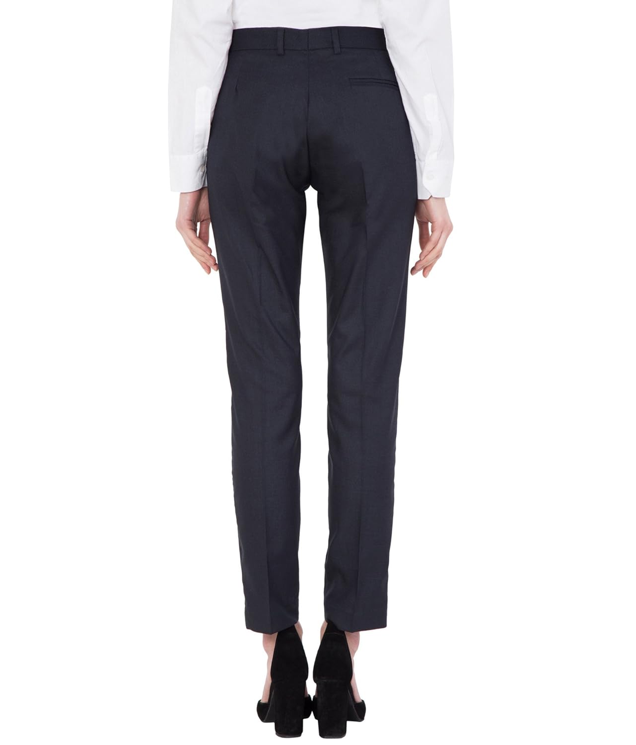 american-elm women's blue solid cotton stretchable office wear trouser