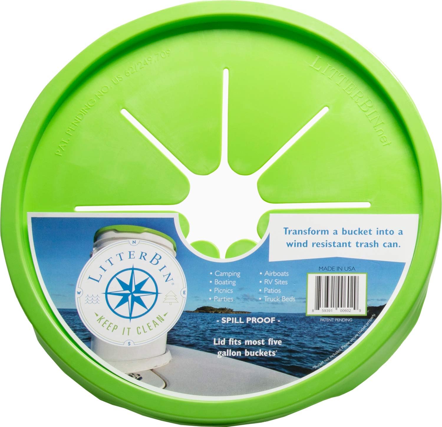 LitterBin Bucket Trash Lid - Green