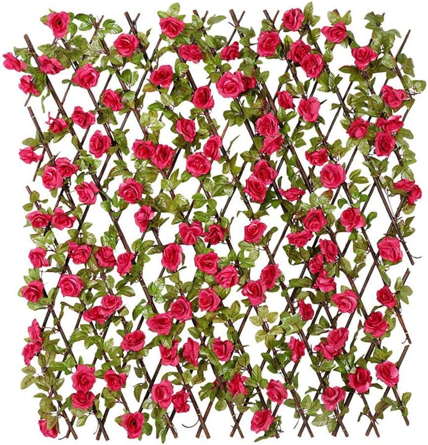 Artificial Garden Plant Fence Expanding Leaf Trellis with Flowers