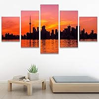 SIGNWIN 5 Panel Canvas Wall Art Cityscape Sunset for Home Decorations Ready to Hang - 60