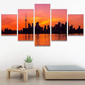 SIGNWIN 5 Panel Canvas Wall Art Cityscape Sunset...