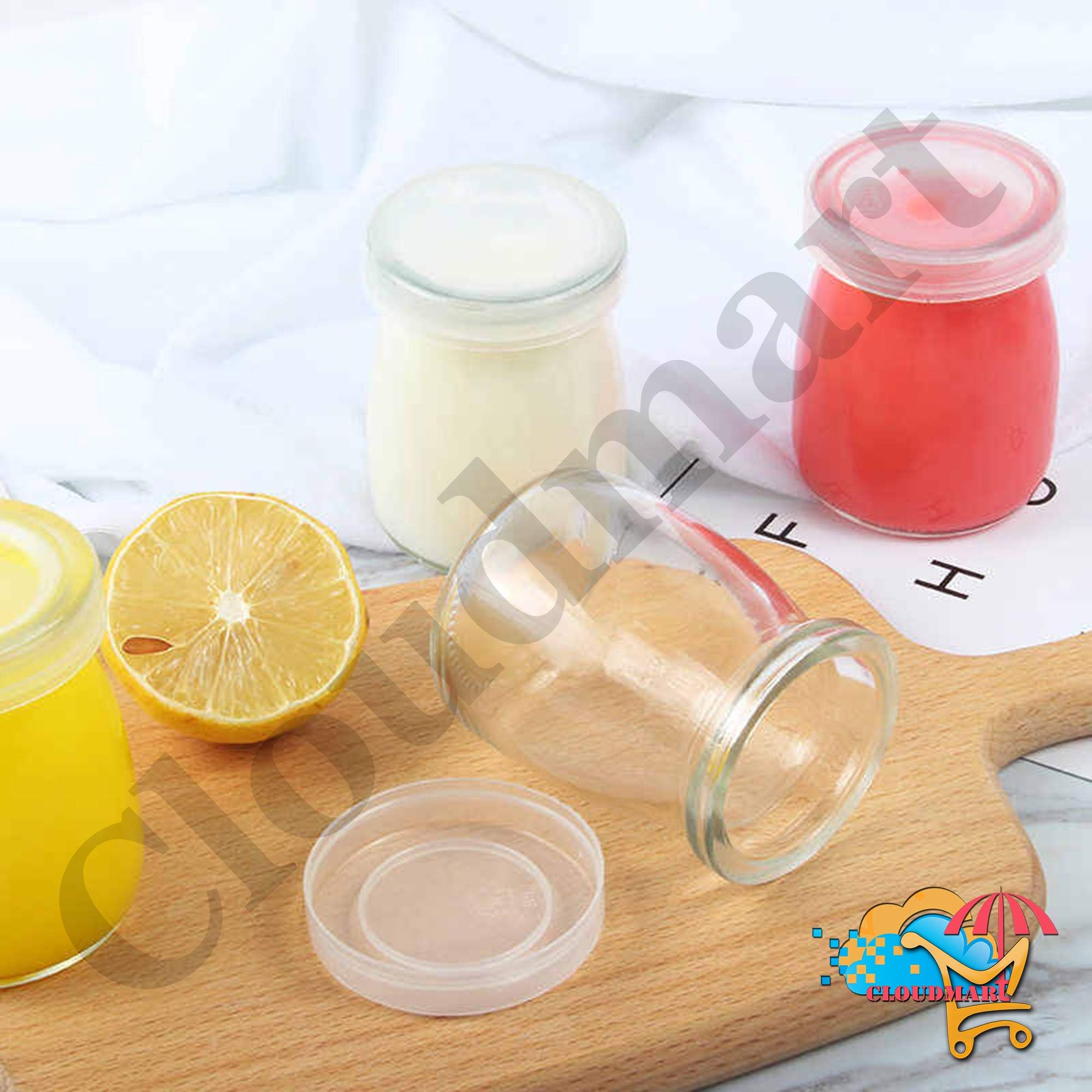 Cloudmart 150ML Yogurt Jars Pudding Jar with Lid Replacement Glass Jars for Yogurt Maker and Milk, Parfait (Set of 4)