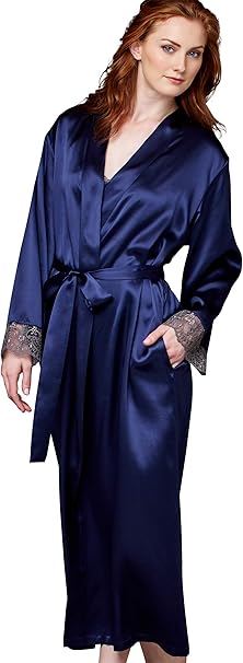 Julianna Rae Women S Silk Robe Full Length Lace Trim 2