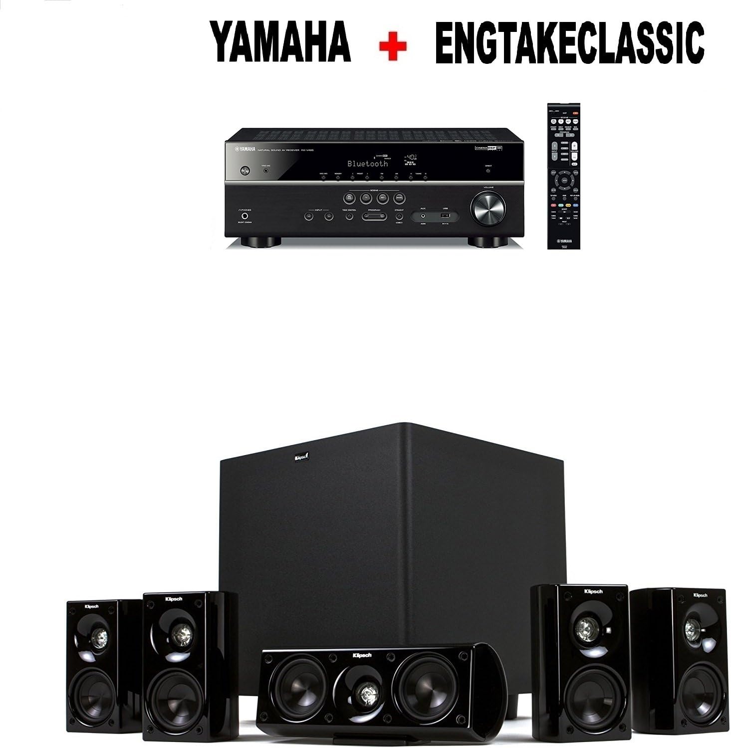 Yamaha RX-V485BL 5.1-Channel 4K Ultra HD AV Receiver + Klipsch HDT-600 Home Theater System Bundle