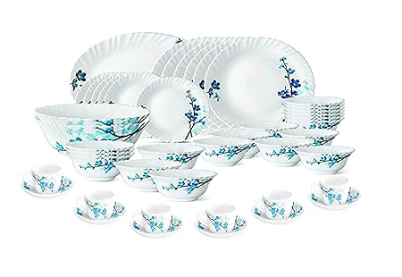 Larah by Borosil Mimosa Glass Dinnerware Set, 45-Pieces, White