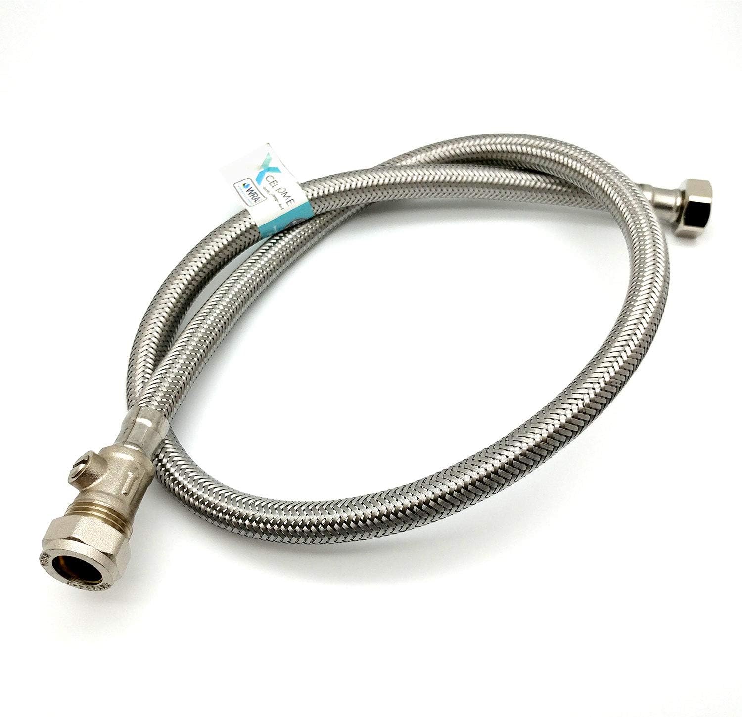 Xcel Home WRAS Approved 900mm 15mm Compression with Isolation Valve x 1/2" BSP Flexible Pipe Connector Stainless Steel Braided 15 Bar Pressure & 85°C Temperature Lead Rust & Corrosion Free - Image 3
