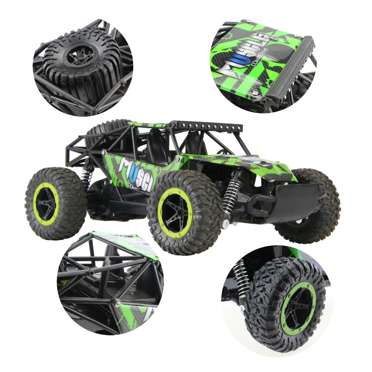 Hugine 1:16 25Km/h High Speed RC Car Off Road Vehicle 2.4G Racing Cars Monster Truck Dune Buggy Muscle 4 Wheel Independent Suspension Radio Control Cars For Kids Adults Hobby Toys (Green)