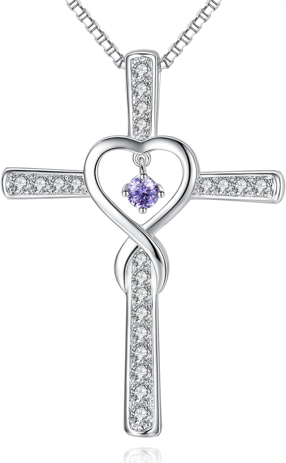 Milamiya Infinity Love God Cross CZ Pendant Necklace with Birthstone, Birthday Gifts, Jewelry for Women, Girls