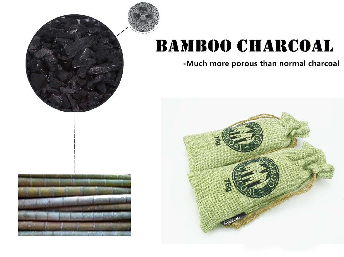 Bamboo Charcoal Bag, NewList Natural Activated Eco-friendly Air Purifying Bag Room PurifierOdor Remove for Closets, Cars, Rooms, Pet Areas, Gym Bag, Boxing Gloves, Bathroom, 2Pack 2 x 75g