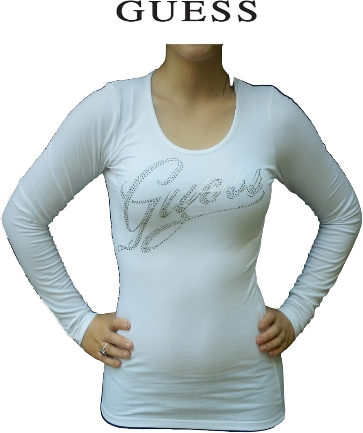 Guess Women's TShirt White White Amazon.co.uk Clothing