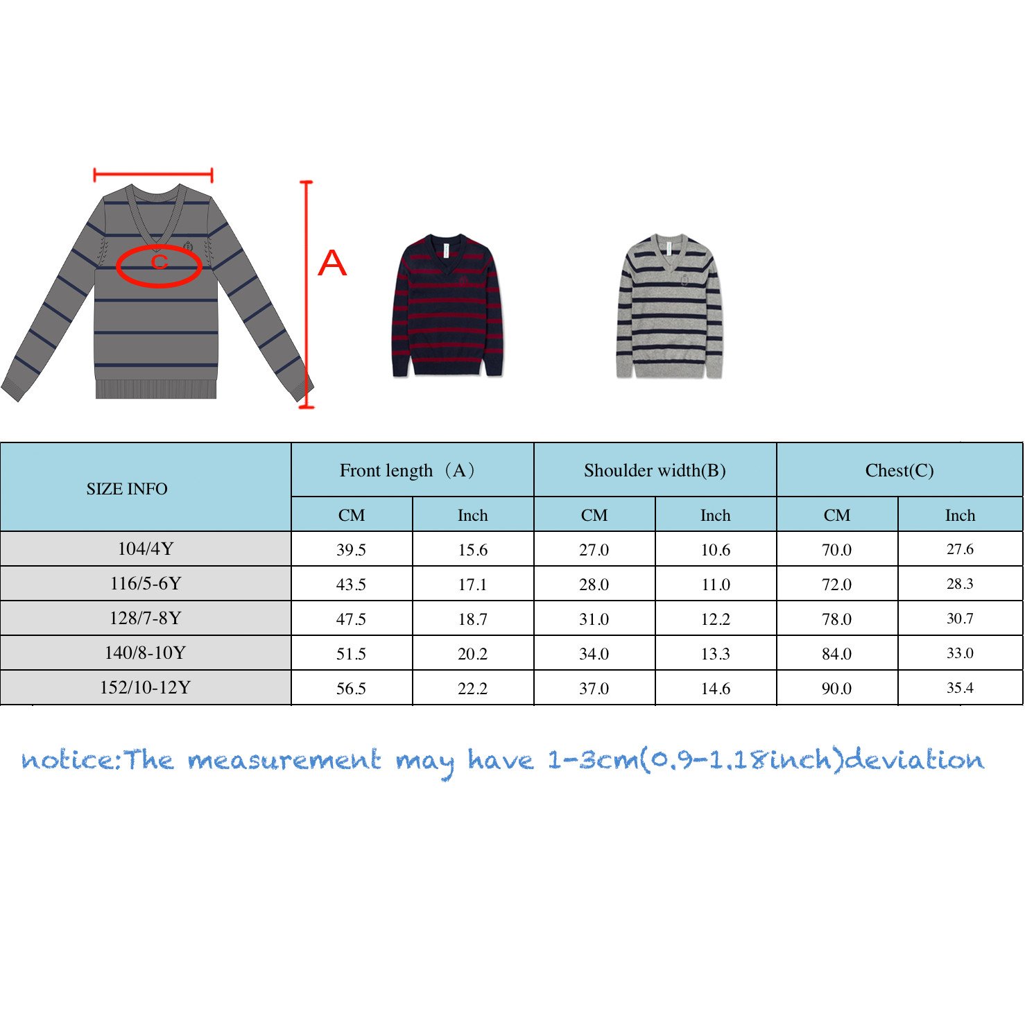 Benito & Benita Pullover Sweater School Boys V-Neck Uniforms With Stripes 3-12Y