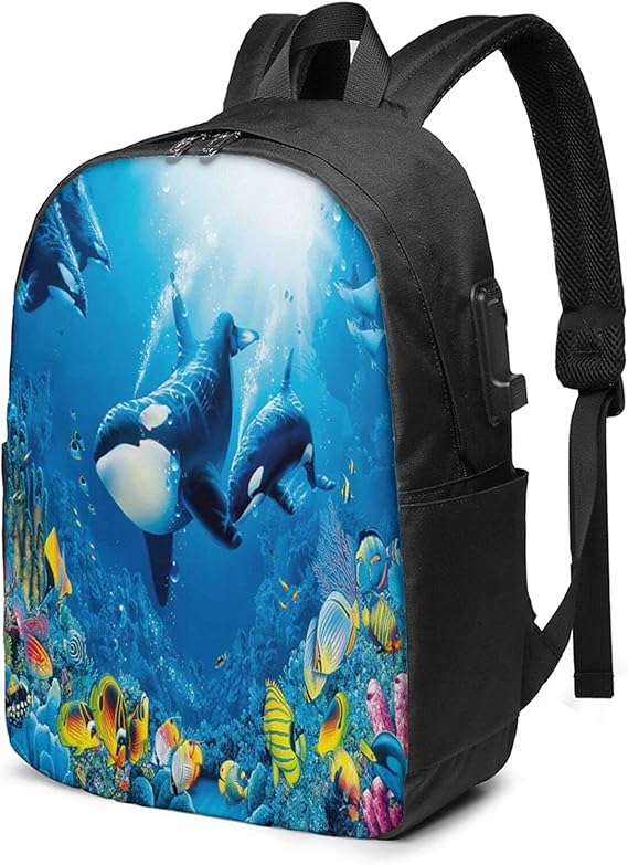 Killer Whales Orcas Ocean Sea Animals Wallpaper Laptop Backpack For Men Daypack with Usb