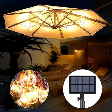 Amazon Com Xewea Solar Patio Umbrella Lights Outdoor Waterproof 24ft Super Bright 200lumens Hanging String Lights With Led G40 Bulbs Solar Powered Lights For Deckyard Cafe Gazebo Porch Lightning Decoration Home Improvement