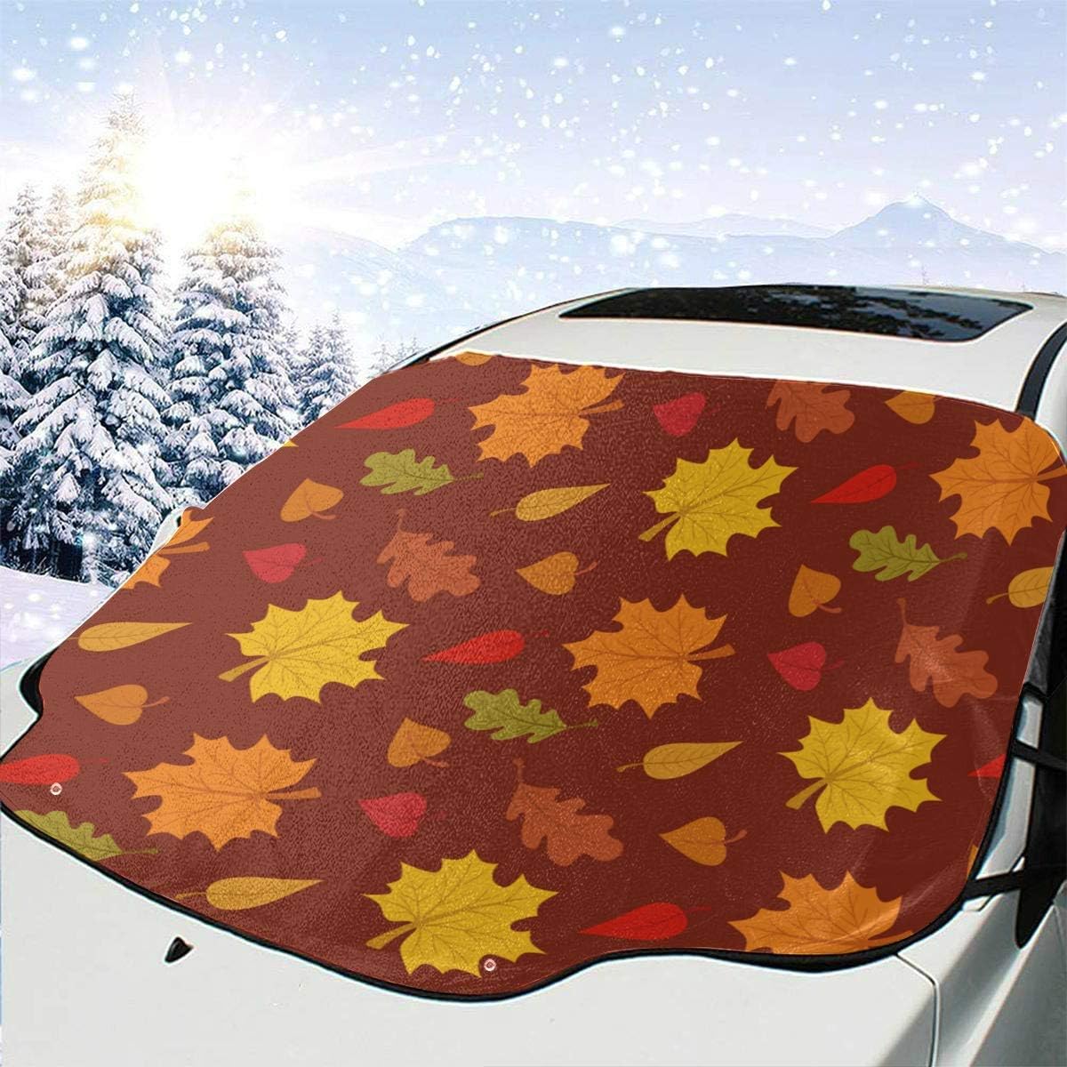 M Windshield Sun Shade Red Yellow Autumn Retro Maple Leaf