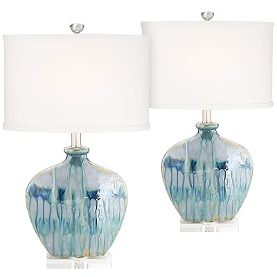 Amazon Blue Table Lamps For Living Room Mia Coastal Table Lamps Set Of  Ceramic Blue Drip Kuwait Ubuy