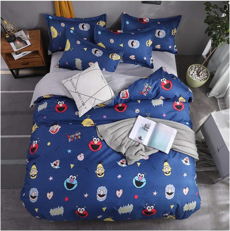 ORIHOME Bedding Set Twin/Full/Queen/King Cartoon Anime Printing– 3/4 Piece Bedding Sets – Teen Bedding for Chirldren Bedroom (Without Quilts) ZL (Cartoon Street 3,Blue, Queen,79''x91'')
