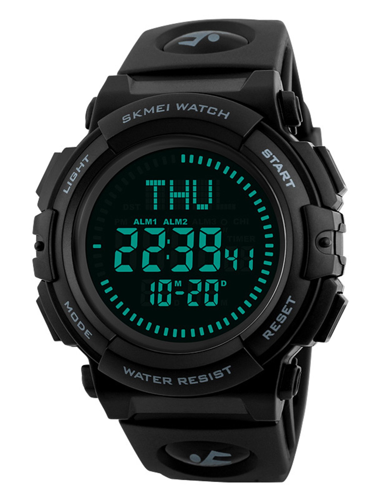 Men’s Military Sports Digital Watch With Survival Compass 50M Waterproof Countdown 3 Alarm Stopwatch (Black)