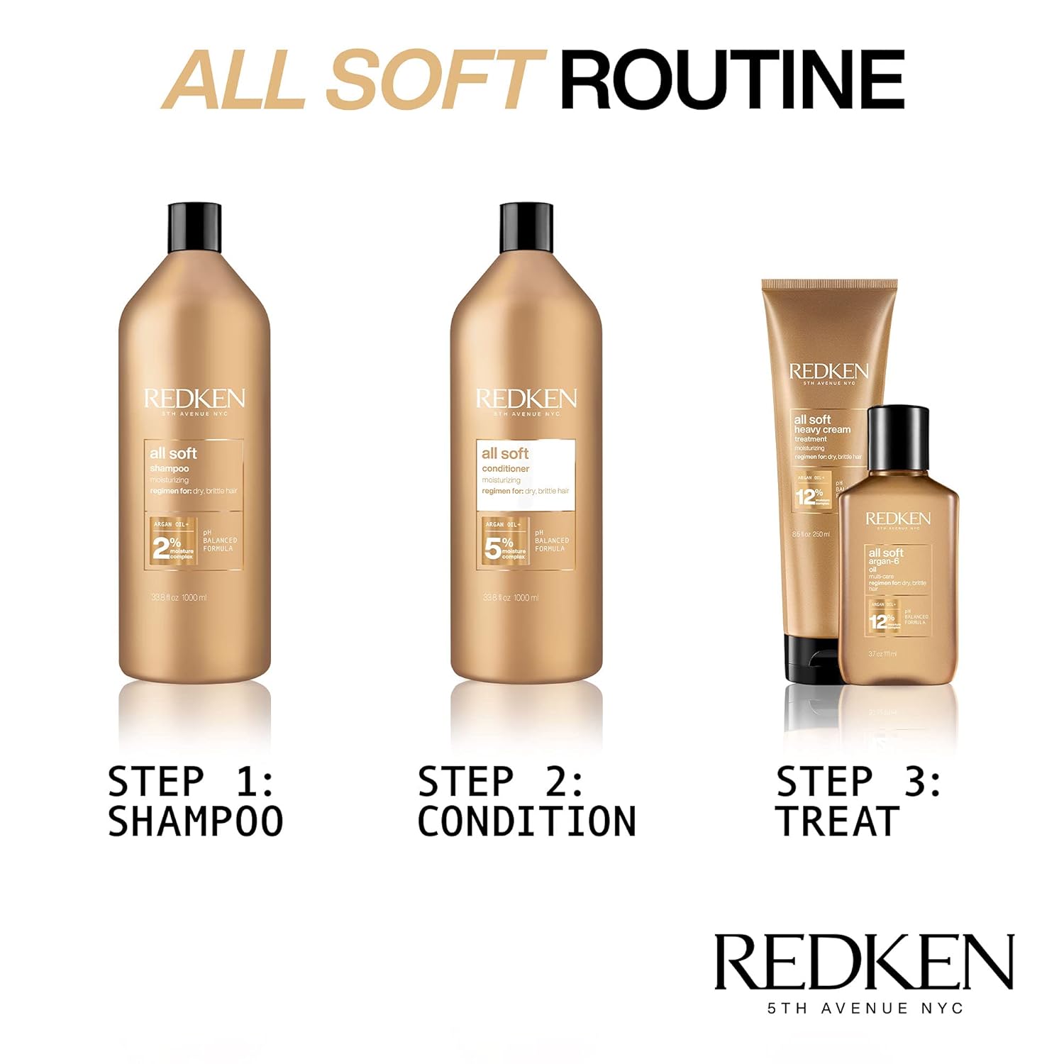 Redken All Soft Shampoo | For Dry/Brittle Hair | Provides Intense Softness and Shine | With Argan Oil | 33.8 Fl Oz | Packaging May Vary: Premium Beauty
