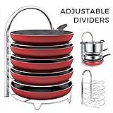 Lifewit Adjustable Pan Pot Organizer Rack for 8 9 10 11 12 inch Cookware, 5-Tier Cookware Holder for Cabinet Worktop Storage, 18/10 Stainless Steel