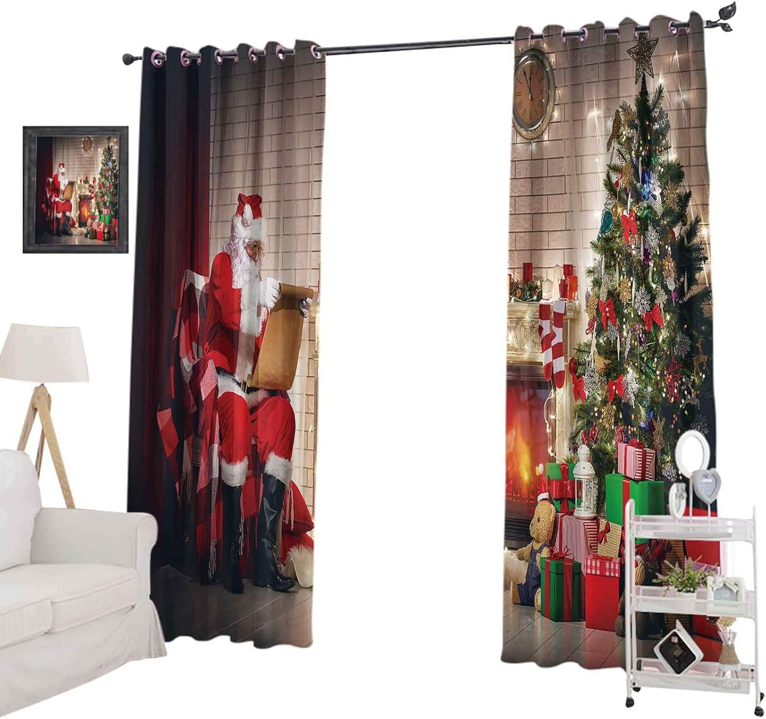 YUAZHOQI Santa Blackout Curtain Old Santa Claus Sitting at Home at