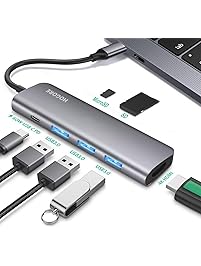 USB C Hub HDMI, HOGORE 7-in-1 USB Type C Multi-port Adapter Dongle with 4K HDMI, 60W PD Charging,3 USB 3.0 Ports, SD/Micro,Compatible with MacBook,ChromeBook,Dell XPS and more USB C Devices-Space Gray