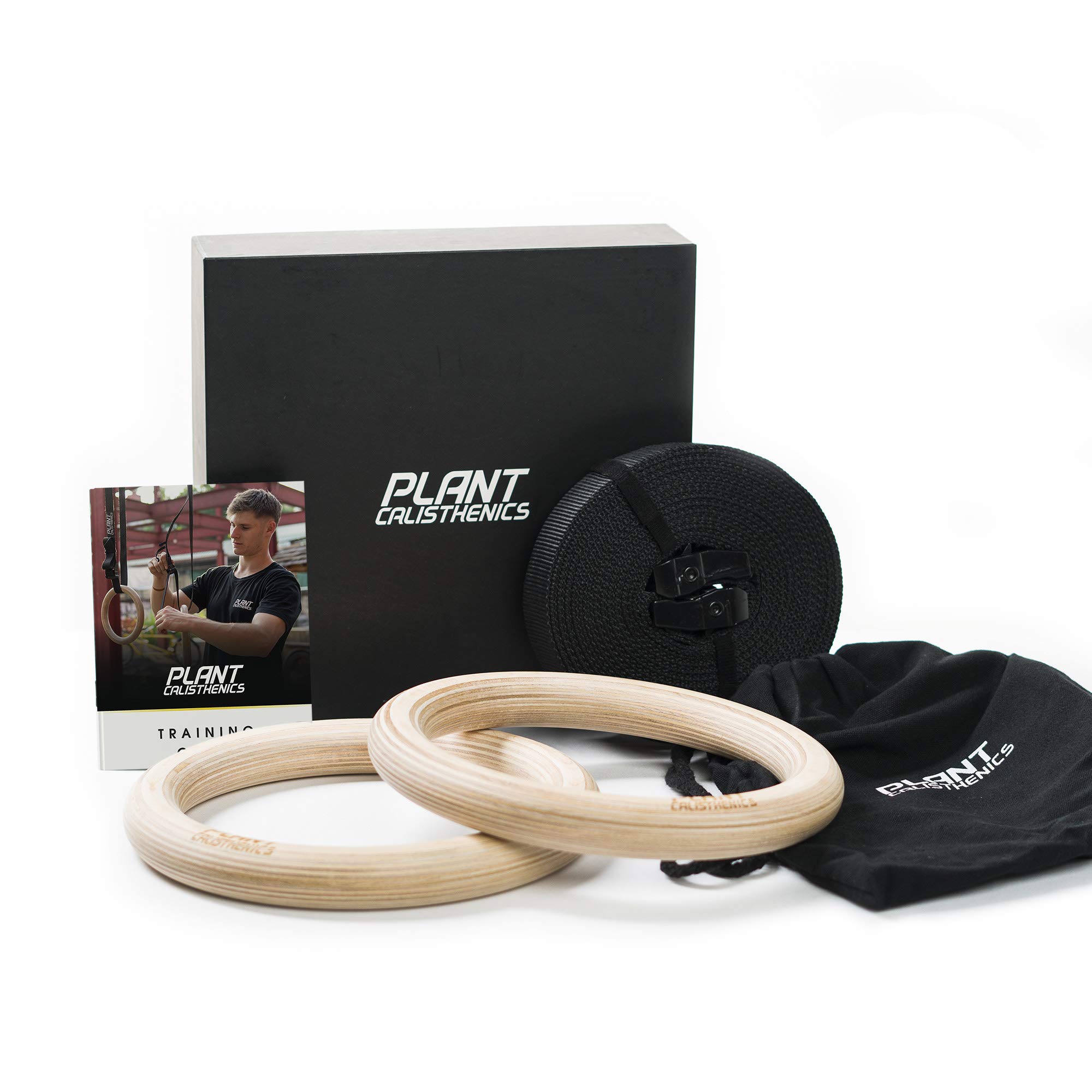 Plant Calisthenics Elite Gymnastic Rings with Heavy Duty Adjustable Straps & Buckles - with Free 6-W