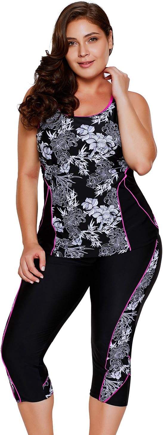 Women's Two Piece Swimsuit Printed Tankini Sets Racerback Top with Swim Capris