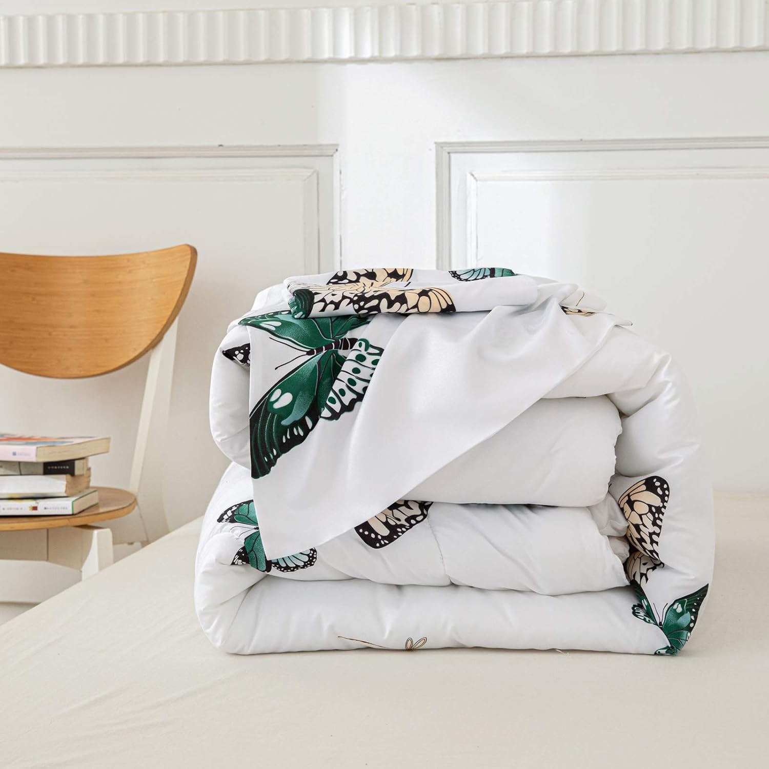 Merryword Butterfly Comforter Set Green Butterfly Comforter Green Butterflies and Dragonfly Printed Down Alternative Comforter Microfiber Bedding King 1 Comforter 2 Pillowcases (King, Butterfly): Home & Kitchen