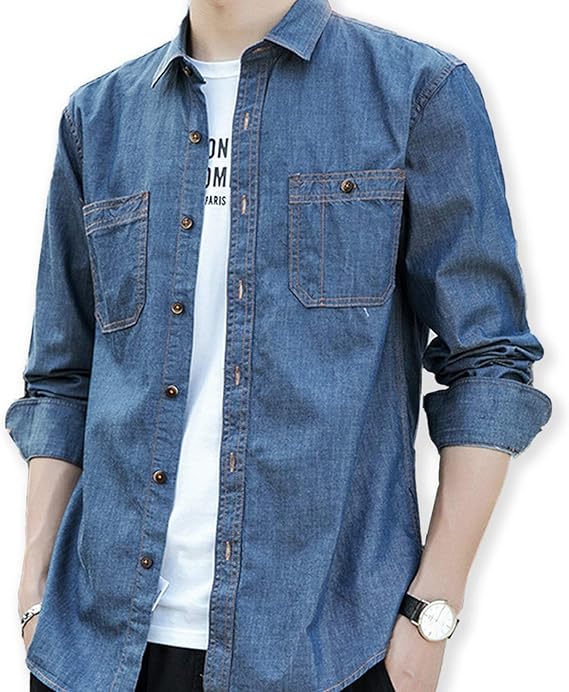 Amazon Gracility シャツ メンズ 長袖 カジュアルシャツ 無地 デニムシャツ インディゴブルー S シャツ 通販