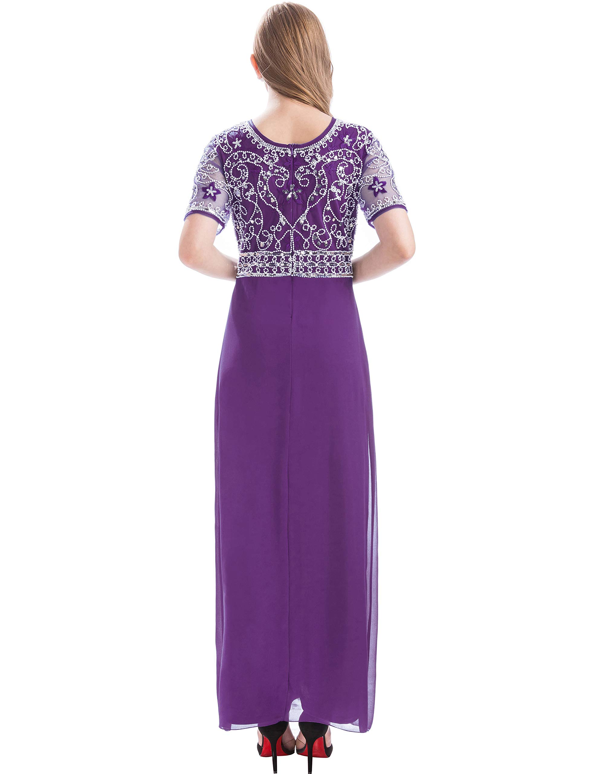 MANER Women Chiffon Beaded Embroidered Sequin Long Gowns Prom Evening