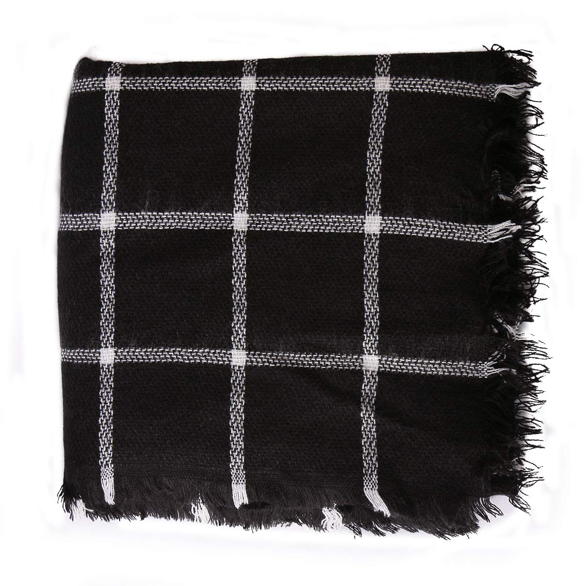 Women Square Plaid Blanket Scarf Shawl for Winter Wear Oversized Warm Soft Chunky Square Scarf (black)