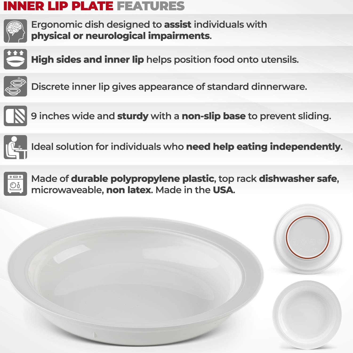 Providence Spillproof Inner Lip Plate - 9" White - 3 Pack: Health & Personal Care