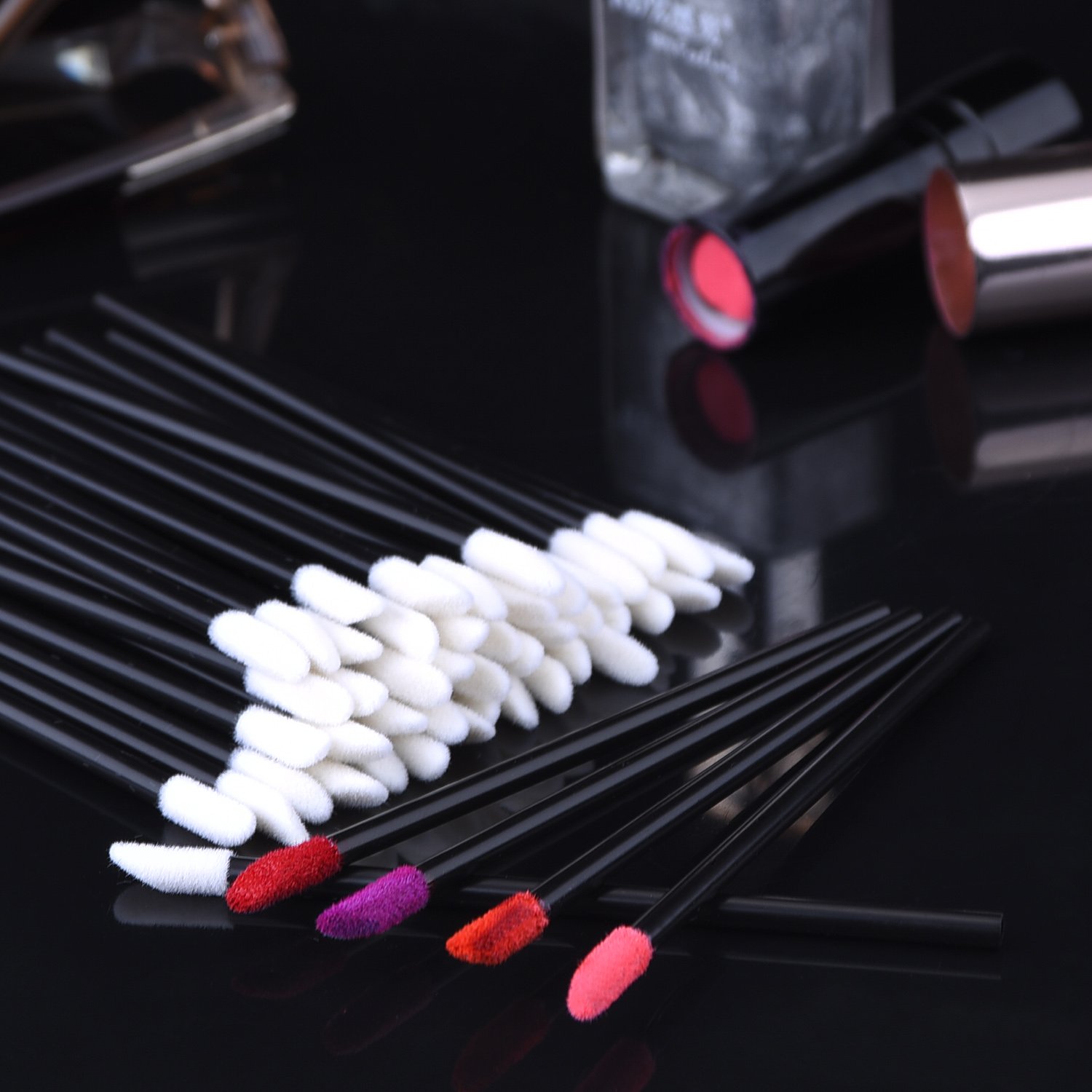 eBoot 100 Pieces Disposable Lip Brushes Lipstick Gloss Wands Applicator Makeup Tool Kits, Black: Beauty