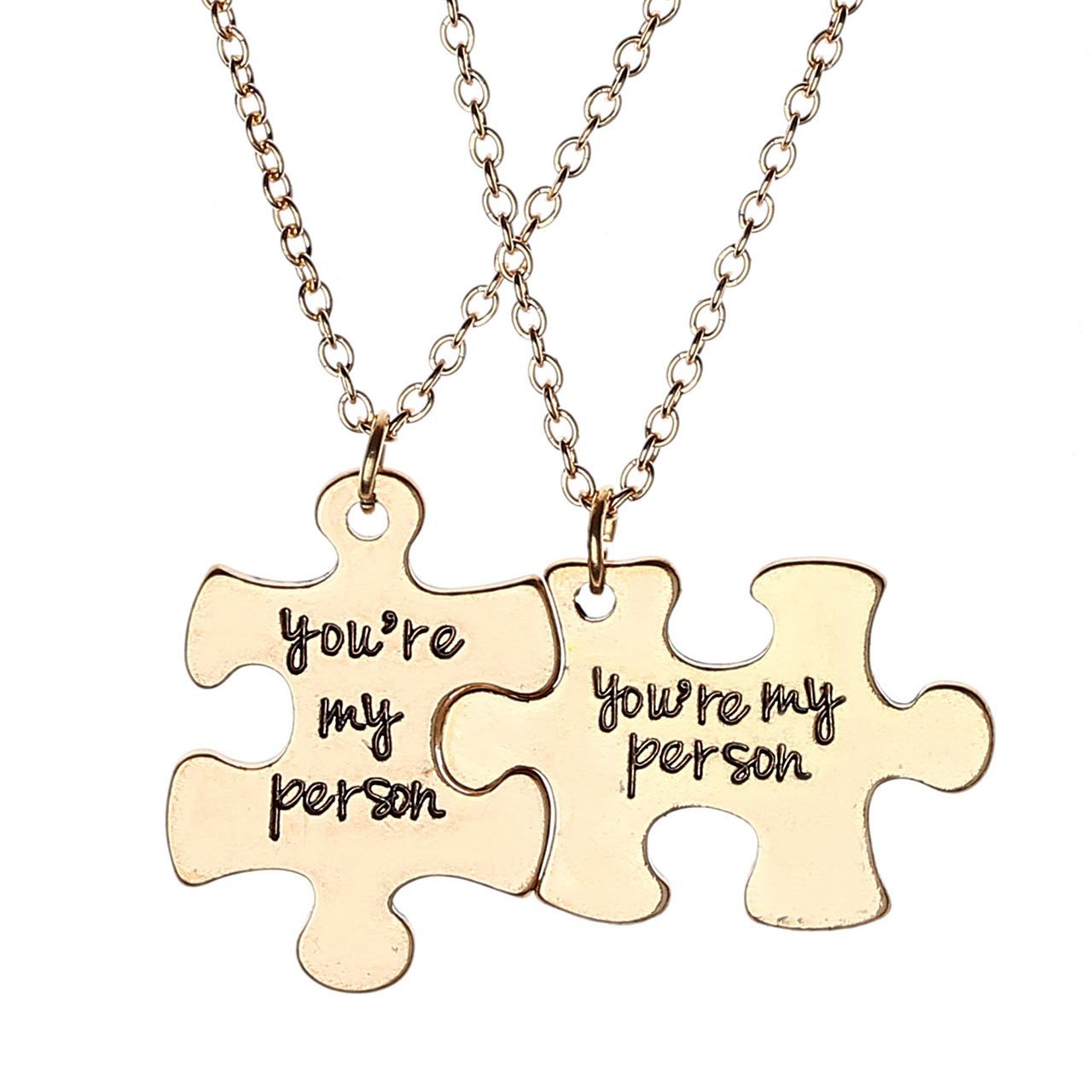 JOVIVI 2pc You Are My Person Puzzle Alloy Pendant Necklace Jewelry Set - Valentines Day Best Friend Gift