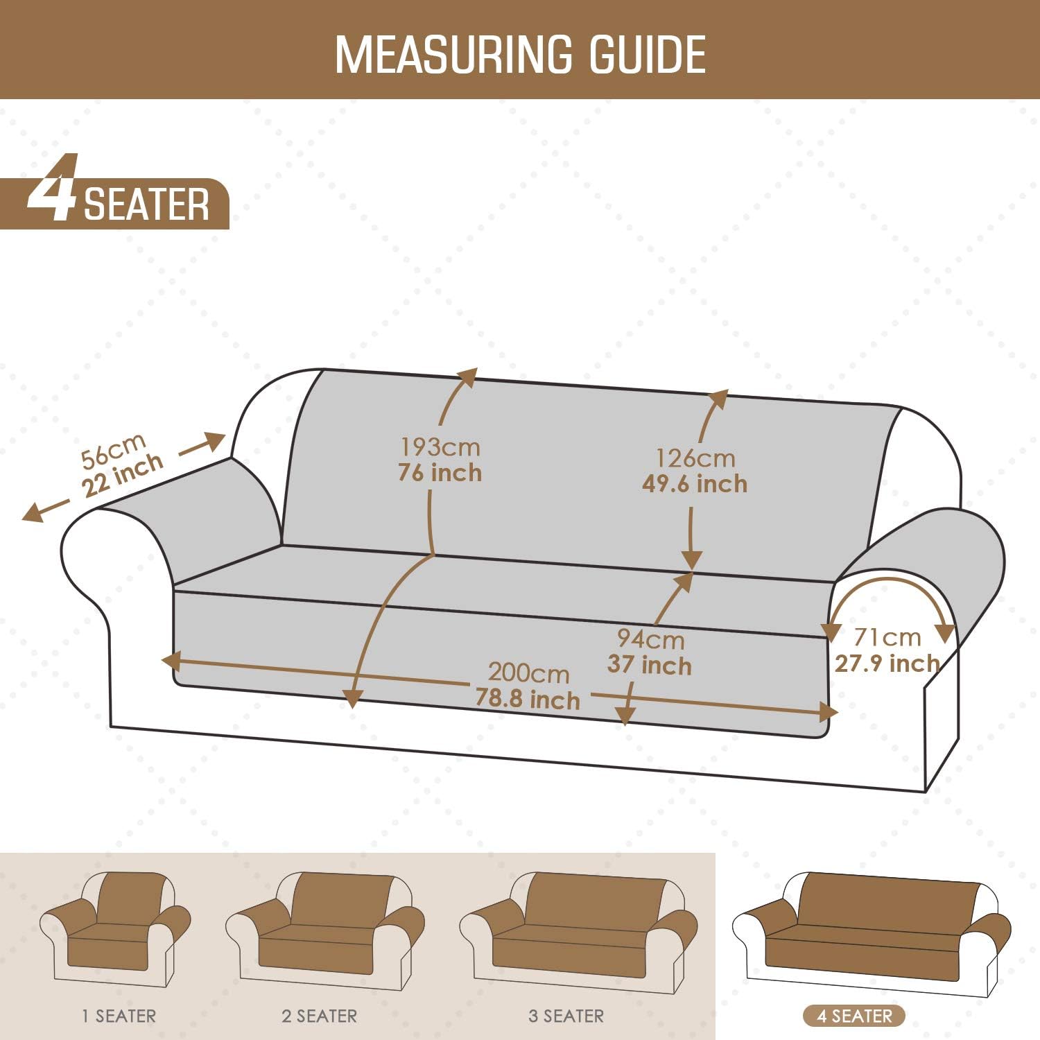 TAOCOCO Sofa Protector 4 Seat Sofa Cover,Sofa Slipcovers with Storage Pockets,Anti Slip Couch Chair Covers,Washable Settee Cover for Pets(Brown) - Image 3