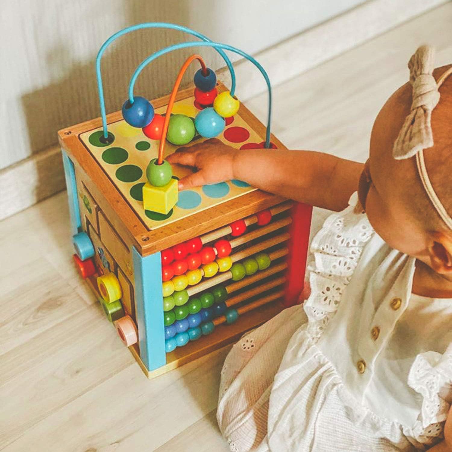 Tooky Toy Cube D Activite En Bois Pour Bebe Cube Motorique Horloge D Apprentissage Jouet En Bois Jeu Enfant Labyrinthe Boullier Adapte A Partir De 3 Ans