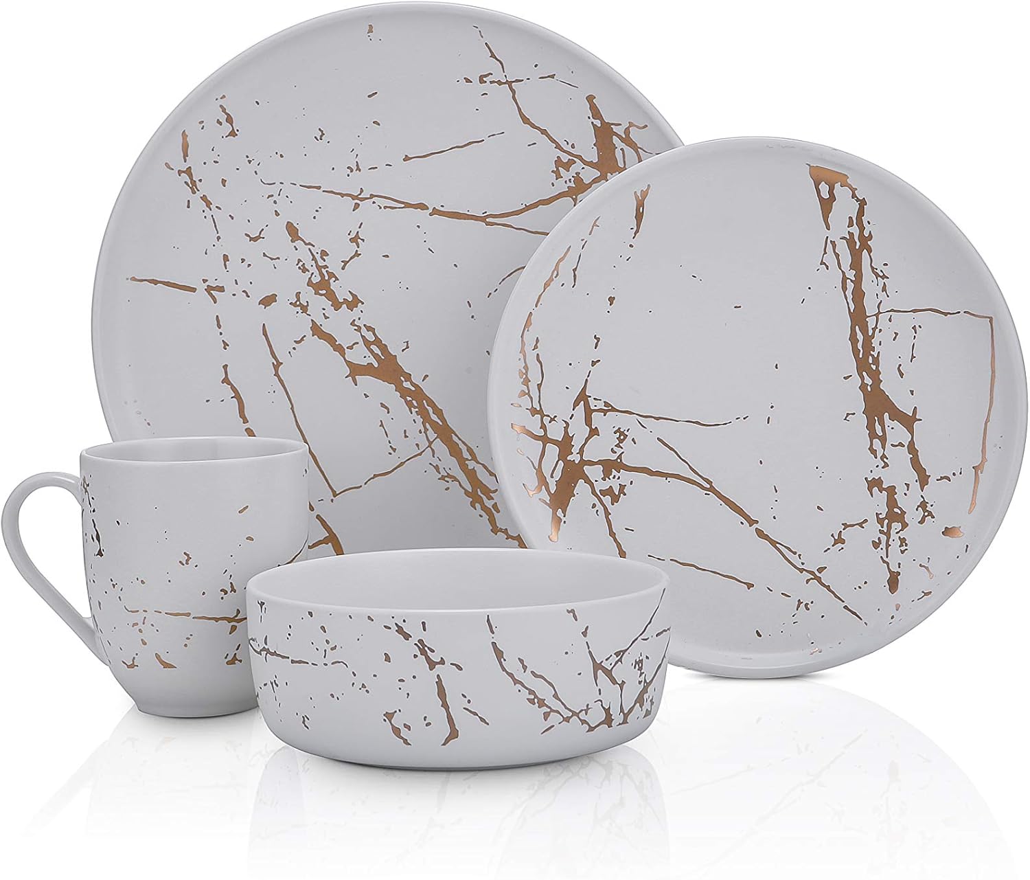 Stone Lain Modern Gold Splash Exquisite Fine China Dinnerware Set, 16 Piece - Service for 4, White & Gold