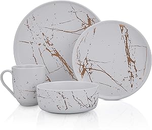 Stone Lain Modern Gold Splash Exquisite Fine China Dinnerware Set, 16 Piece - Service for 4, White & Gold