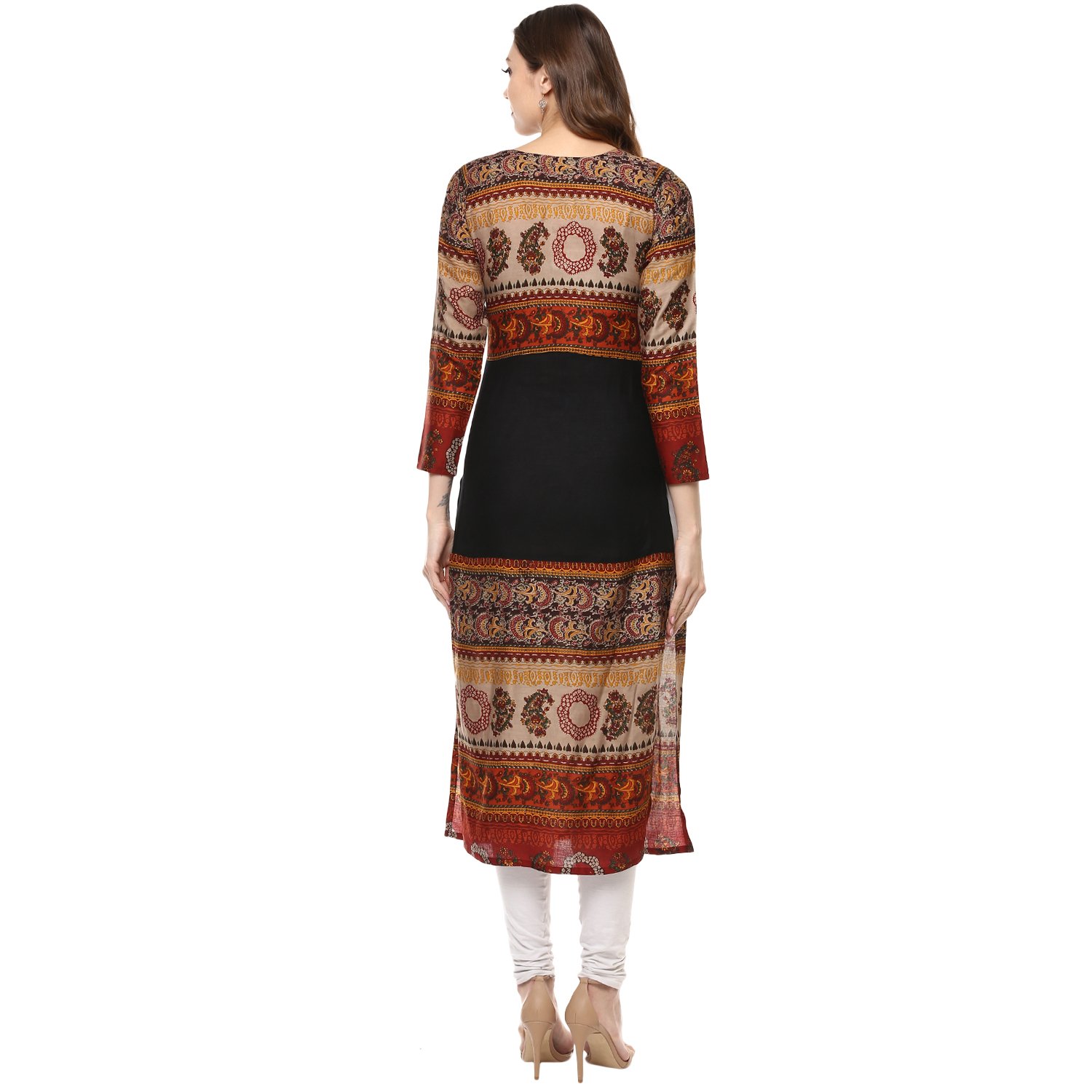 ives black printed rayon straight kurti for women