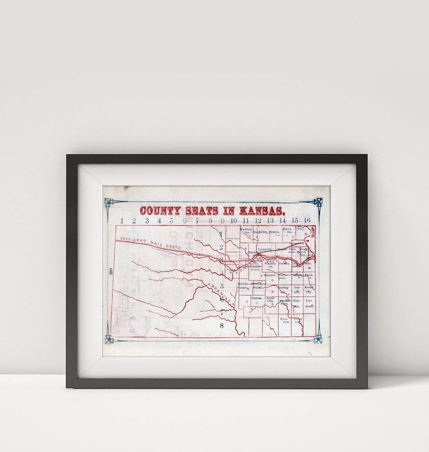 Infinite Photographs 1866 Map of |County Seats in Kansas|Title: County Seats in Kansas. (to accompany) Larrance's Post of