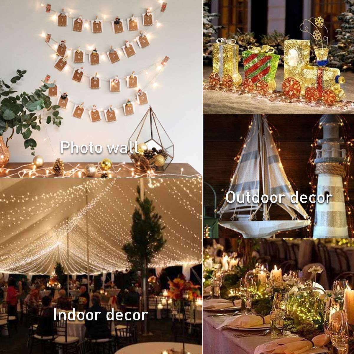 Microwear Photo Clip String Lights,USB or Battery Powered,100 LED 10M Copper Wire Hanging String Fairy Lights with Remote,Decoration for Indoor Bedroom Wedding Party (50 Clip & 25 Nails,8 Modes) - Image 4