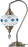 (33 Colors) DEMMEX 2019 Turkish Moroccan Mosaic Table Lamp with US Plug & Socket, Swan Neck Handmade Desk Bedside Table Night Lamp Decorative Tiffany Lamp Light, Antique Color Body (9)