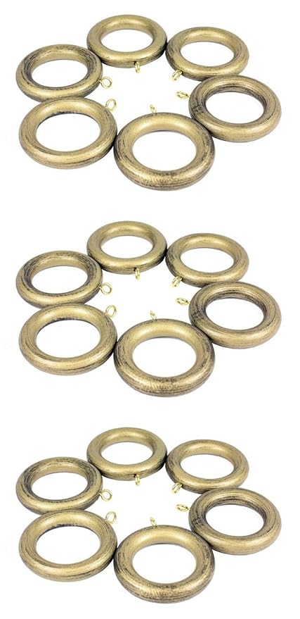 Pack 18 X Antique Ant Gold Wood Wooden Curtain Rings To Suit 28mm