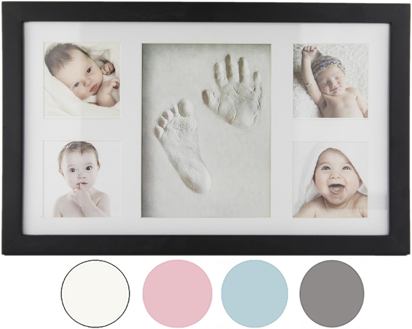 Precious Prints Baby Clay Hand & Foot Print Kit with Photo Frame for 4 Pictures - Available in Black or White