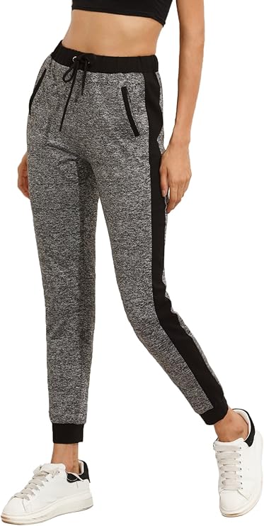 SweatyRocks Women's Pants Color Block Casual Tie Waist Yoga Jogger Pants Black Grey #2 S best women's joggers