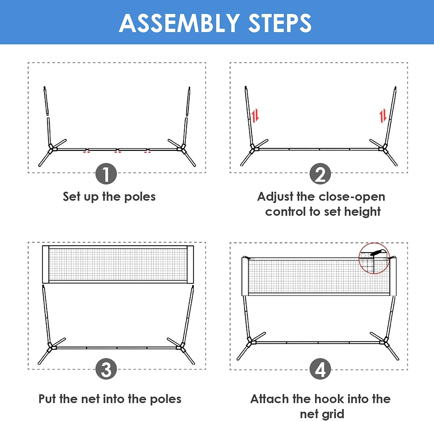 femor Portable Badminton Tennis Net - Adjustable Net for Soccer Tennis, Kids Volleyball, Beach Ball - Sports Net Set for Indoor, Outdoor, Beach, Driveway : Sports & Outdoors