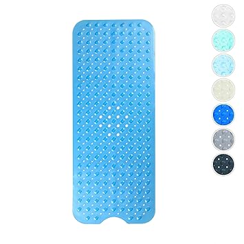Domowin Badematte, Badewannen-Matte, rutschfest, mit 200 Saugnäpfen, lang, maschinenwaschbar, 100 x 40 cm transparent / blau
